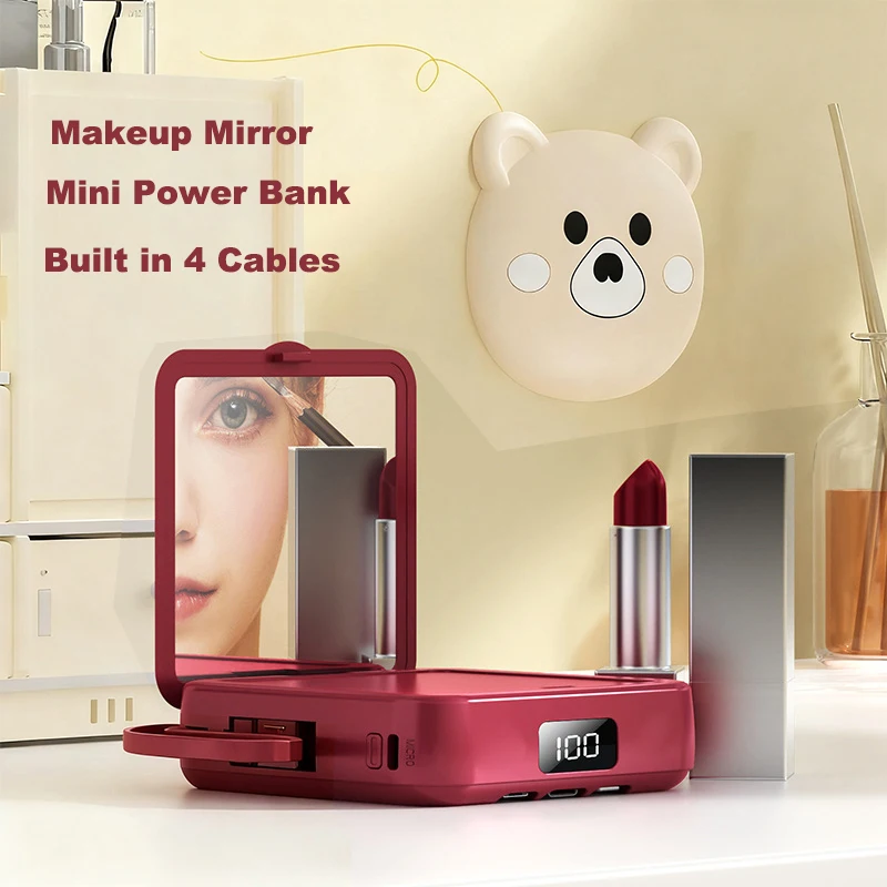Mini Power Bank 20000mAh Caricabatterie portatile con specchietto per il trucco a forma di cartone animato Powerbank per iPhone Samsung Huawei Xiaomi Batteria esterna_voghion.com