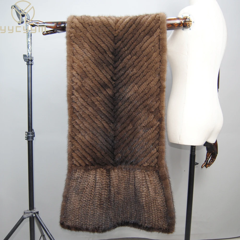 New Arrivals Luxury Women's Real Mink Fur Scarf Lady Fashion Knitted Genuine Mink Fur Scarves Winter Warm Natural Muffler
