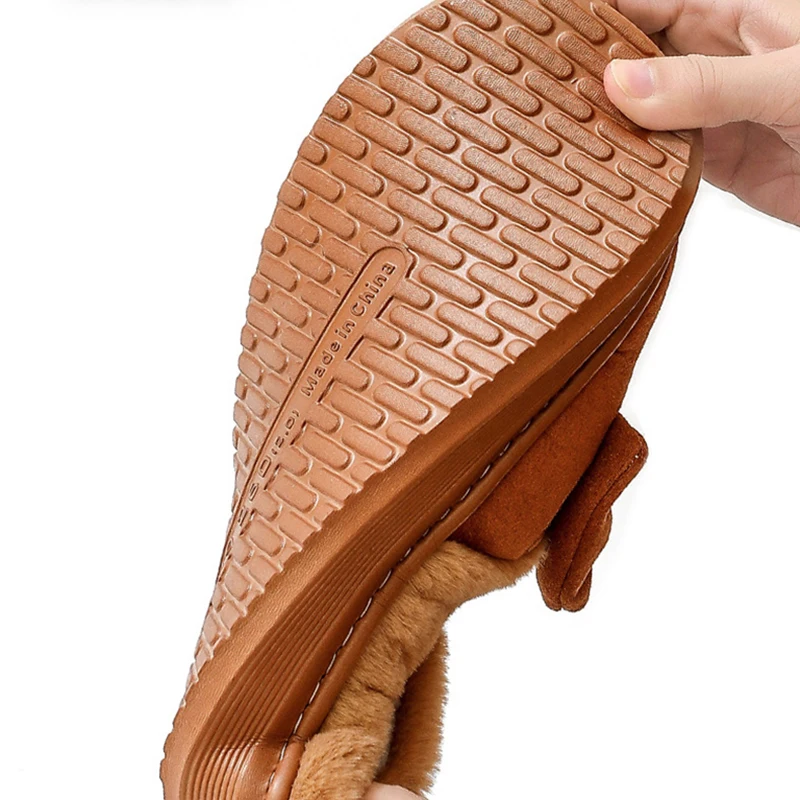Korean Bow Detor Fluffy Slippers for Women Comfortable Non Slip Soft Sole Cotton Slippers Woman Closed Toe Warm Home Slids Lady