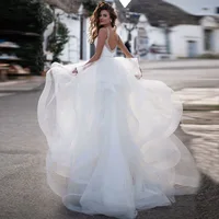 New Spaghetti Straps Wedding Dress Customized Sexy Backless Vestidos De Novia Beading Vestido De Noiva Ruffles Robe De Mariée 2