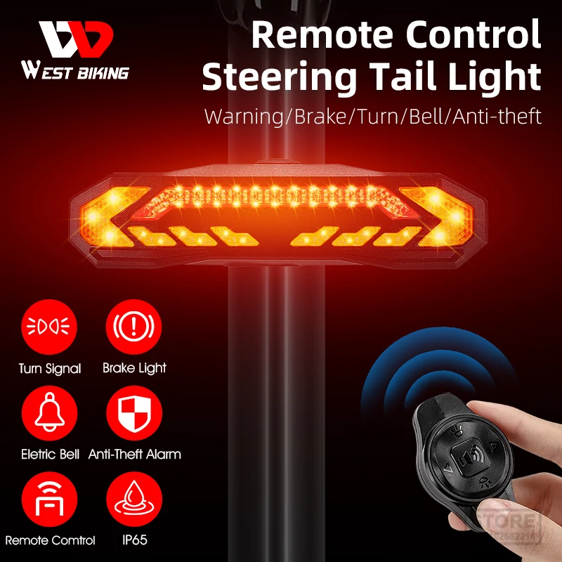 

WEST BIKING Multifunctional Anti-theft Alarm Bicycle Rear Light Smart Brake Tail Lights Type-C Charging Wireless Turn Signal