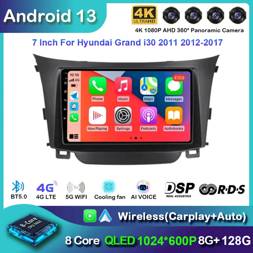 

Автомагнитола 7 дюймов, Android 13, для Hyundai Grand i30 2011 2012-2017, мультимедийный видеоплеер, 2 Din, навигация, Автомагнитола для Carplay, DVD