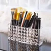 Drill pattern three compartments makeup brush organizer acrylic transparent pencil holder desktop eyebrow pencil lipstick storag 6