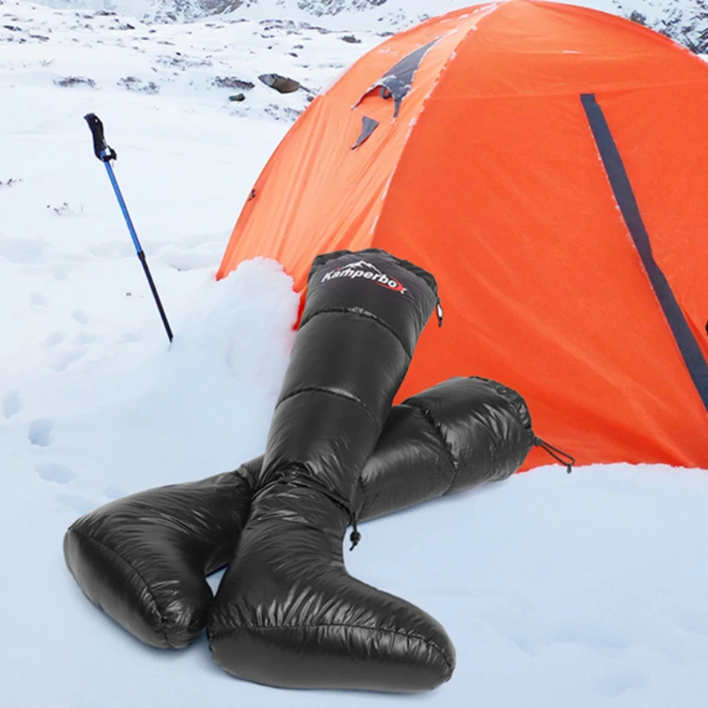 Winter Down Booties Socks Warm Soft Windproof Long Sleeping Slippers with Adjustable Drawstring for Camping Sleeping Bag Tent