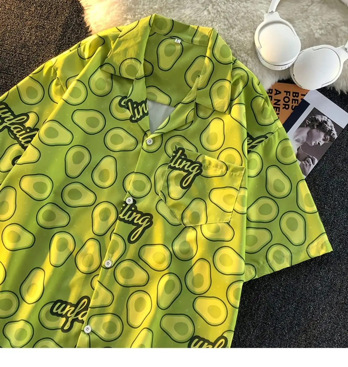 Summer 2023 Avocado Full Print Floral Short Sleeve Shirt for Men and Women Loose Fitting Lovers Hawaiian Beach Casual Shirt