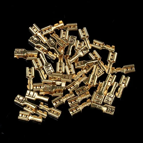 Terminal Connector 100Pcs 2.8/4.8/6.3mm Female Male Crimp Gold Brass Silver Car Speaker Electrical Cable
