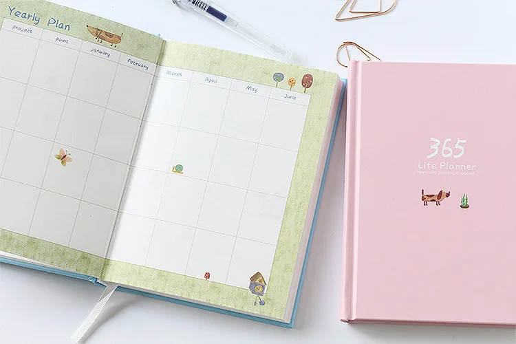 Colorful Illustrated Yearly Planner & Journal Diary - Daily Life Record Book & Stationery Gift