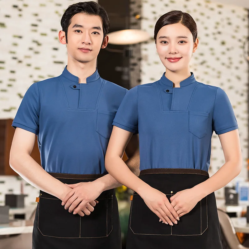 

Catering Waiter Workwear Summer Milk Tea Cake Fast Food Restaurant Ding Room Hot Pot Restaurant Workwear T-shirt Women's Short S