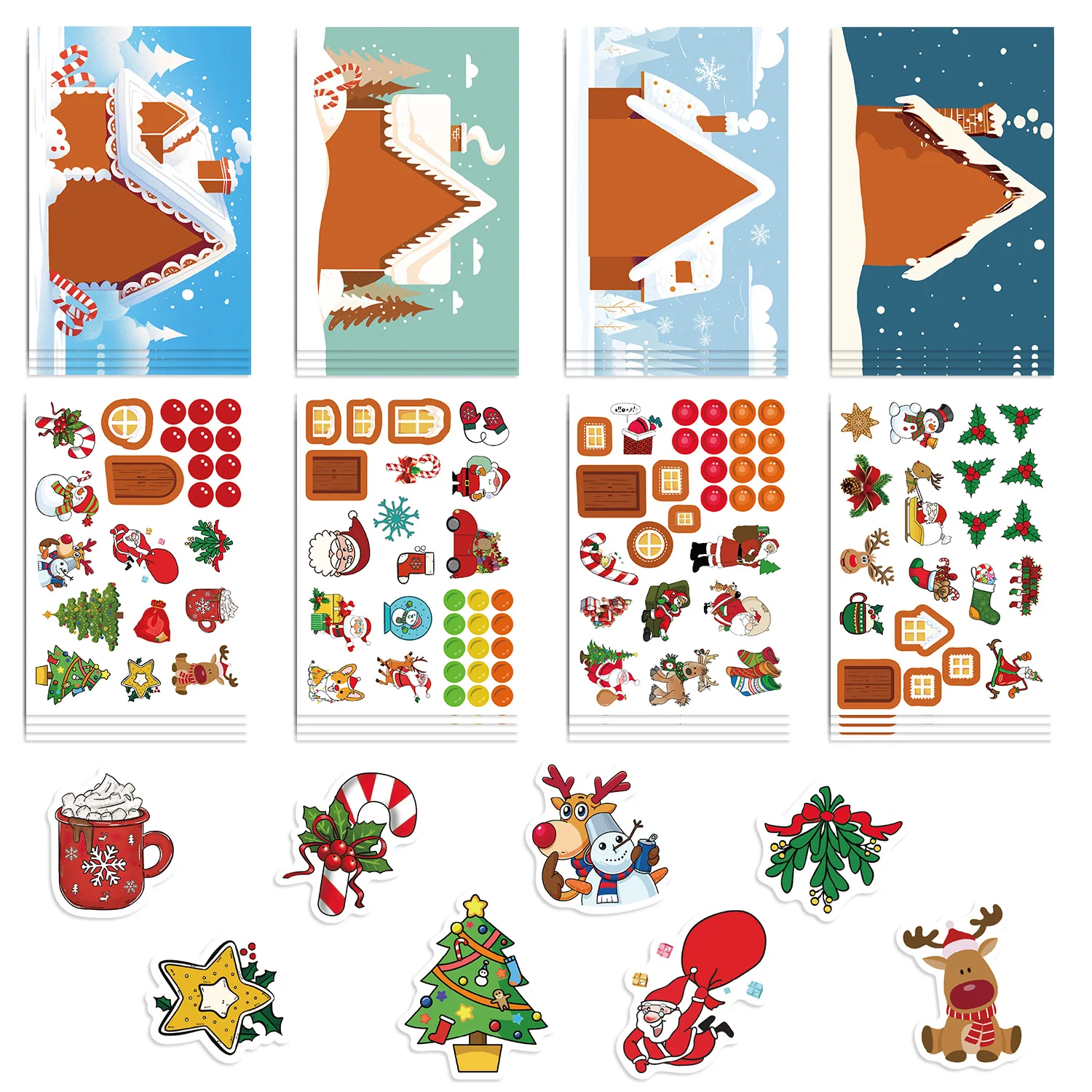 8/16/24Pcs Christmas Party Games Stickers for DIY Make A Face Christmas Trees Decoration Puzzle Stickers Boys Girls Gifts