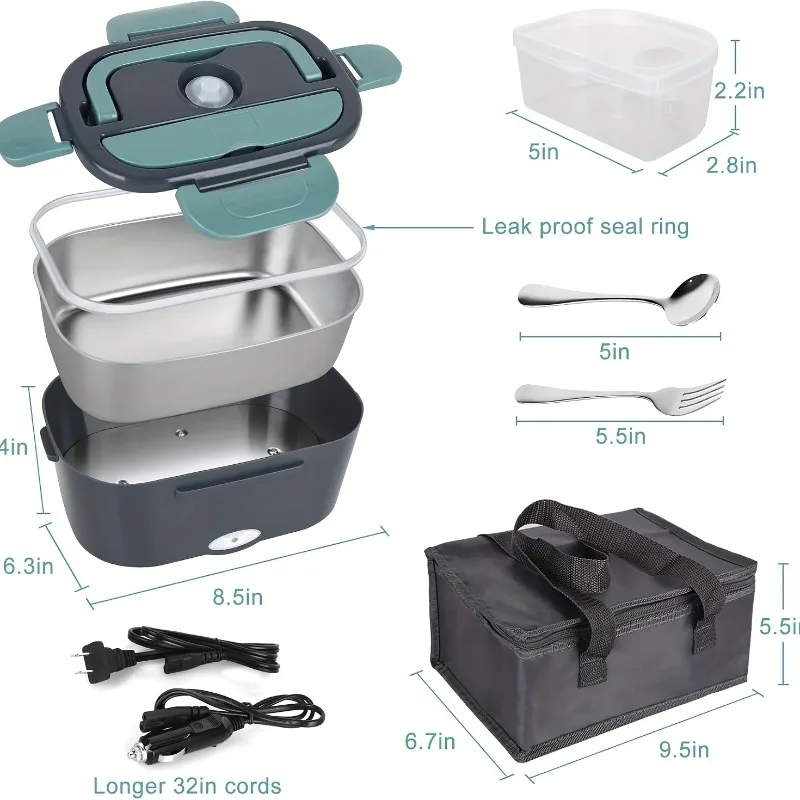 Portable Electric Food Warmer Lunch Box 1.5L 60W - Leak Proof Food Heater for Car, Home, Office & Travel 6