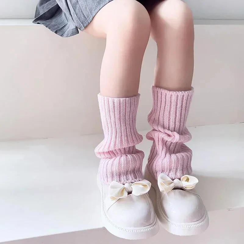 Description Picture 4 of item1 Pair Candy Color Children Leg Warmers Korean Sweet Kids Knitted Foot Cover Girls Lolita Style Solid Warm Elastic Tube Socks