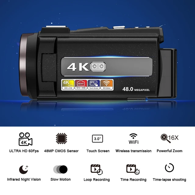2022 dijital WIFI kamera 4K Full HD 16MP DV kamera dijital Video kamera 270  derece rotasyon