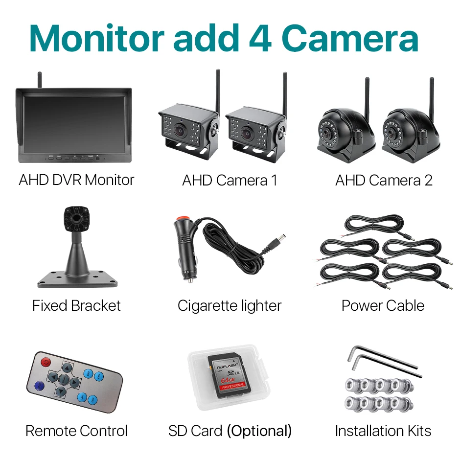 GreenYi-Moniteur statique MP5 DVR avec caméra de recul AHD 10.36 P, écran  partagé 1080 pouces, 4 canaux, camion, bus, Bluetooth