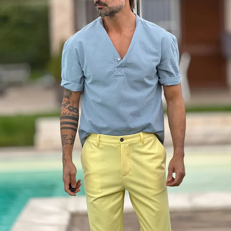 

Men's solid color shirt short sleeve T-shirt casual loose T-shirt