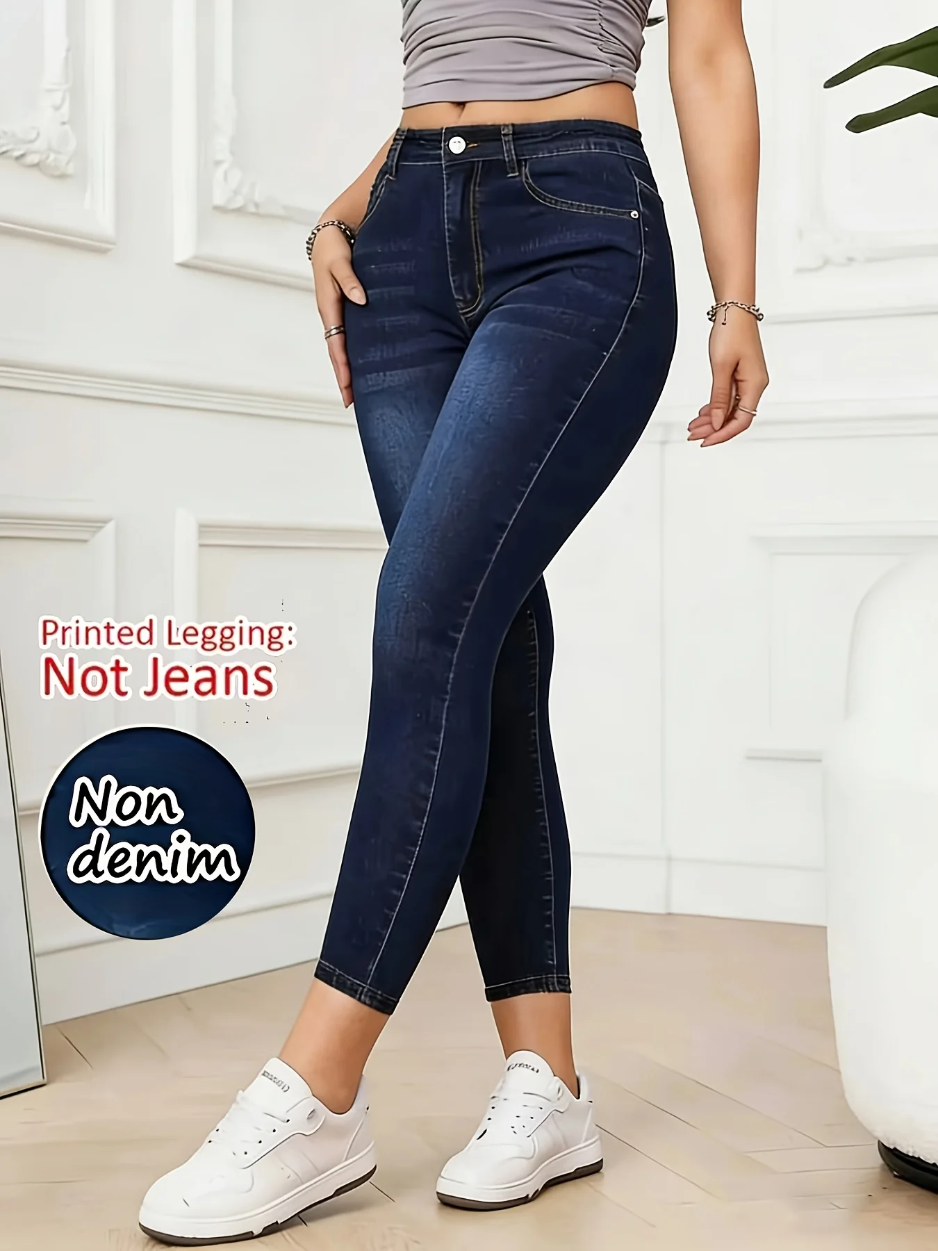 【Non-Denim】Women's Faux Denim Print Leggings, Sports Casual Skinny Pants, Thin Soft Skin-Friendly Yoga Pants, All Seasons Wear L 6