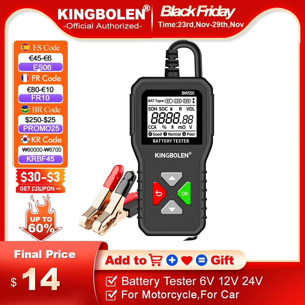 KINGBOLENBM550AutoCarBatteryTester6V12V24V1002000CCABattery