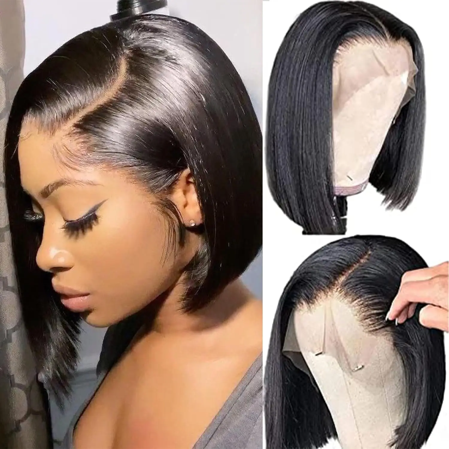

10 16 inch Straight Bob Wigs Human Hair 13x4 Lace Front Wigs 4x4 Lace Closure Wigs 180% Density Glueless Wig for Women