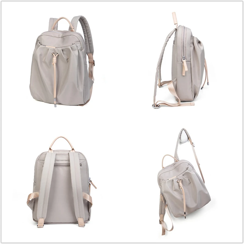 Bag for Woman Aesthetic Backpack Fashion Design Girl Bags Pleated Fabric Drawstring Cute Thin Back Pack Foldable Light Schoolbag 3