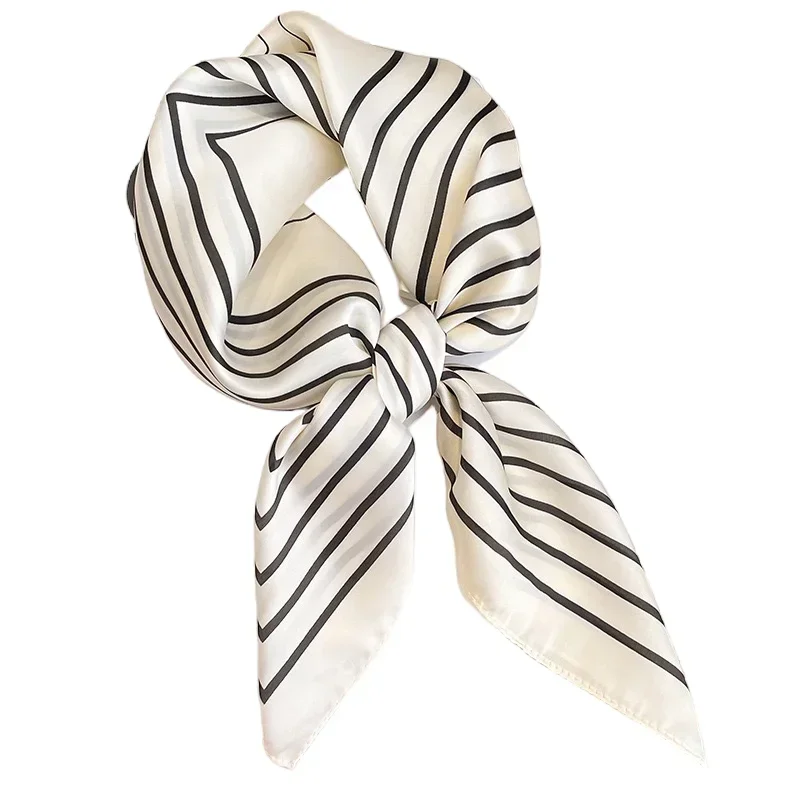 Luxury Stripe Print Silk Square Scarf Women Floral Soft Satin Hairband Kerchief Neckerchief Hijab Headband Foulard Bag Ribbons 6