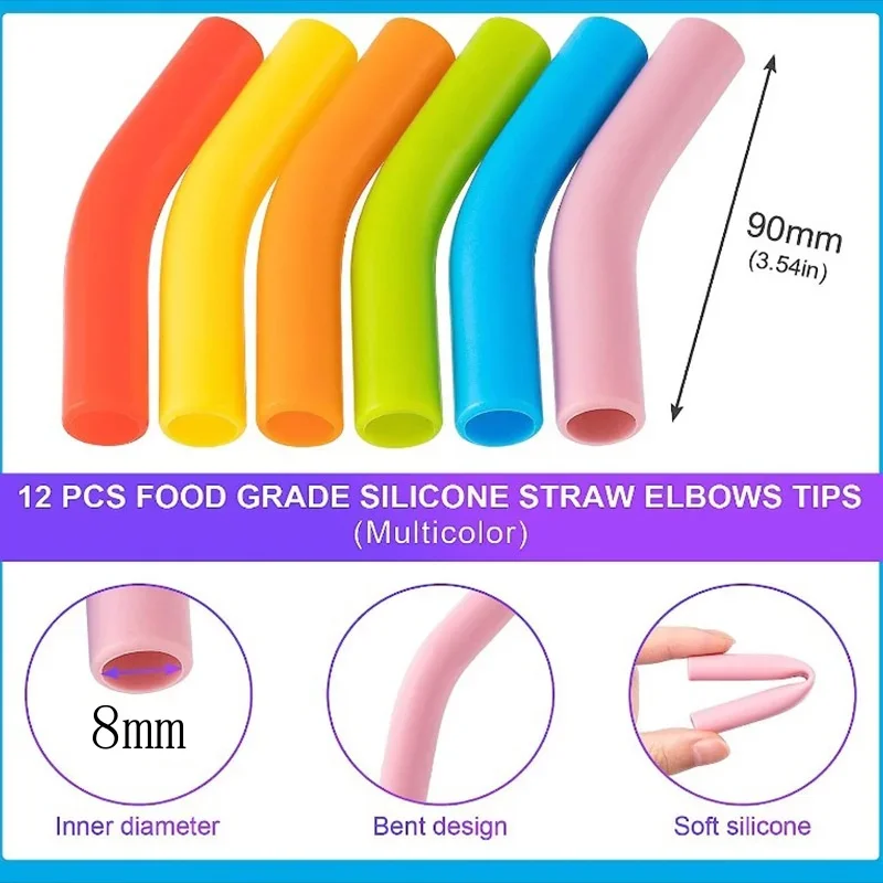 6pcs New High-end Metal Silicone Straw Covers 8mm Outer Diameter Food Grade Rubber Straw Covers Flex Elbow Hydraflow Straw