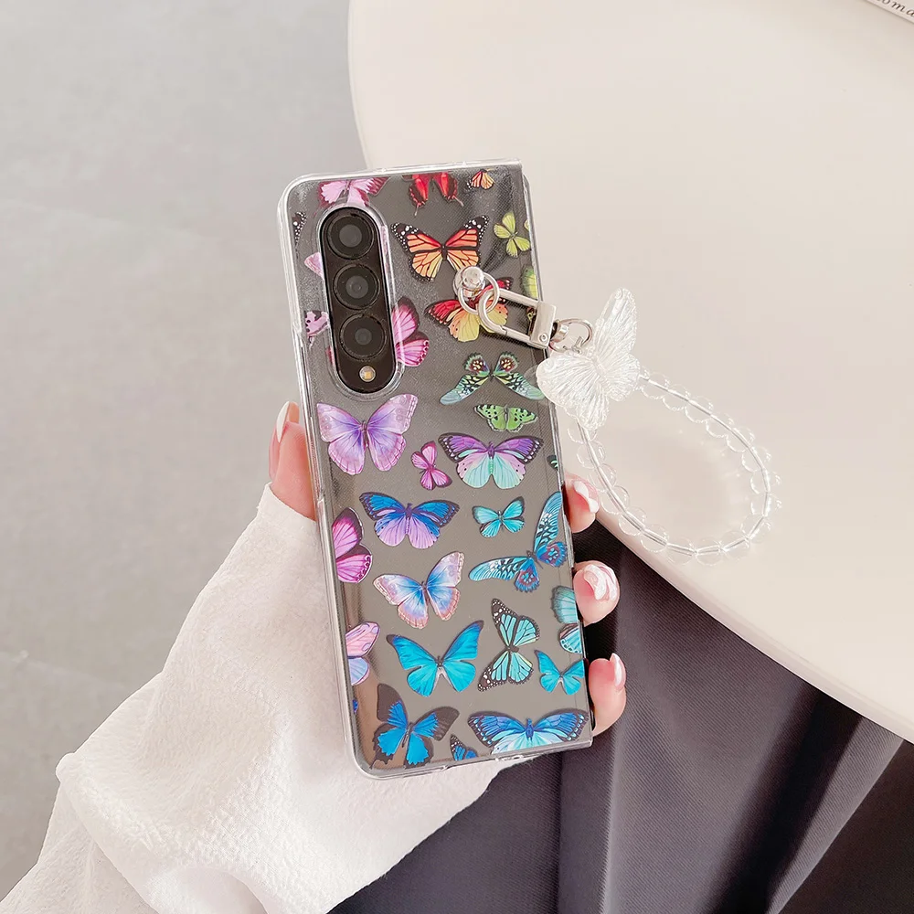 

Z Fold 4 Funda Case for Samsung Galaxy Z Fold 4 Z Fold 3 Black Colorful Butterfly Bracelet Transparent Coque Phone Case Cover