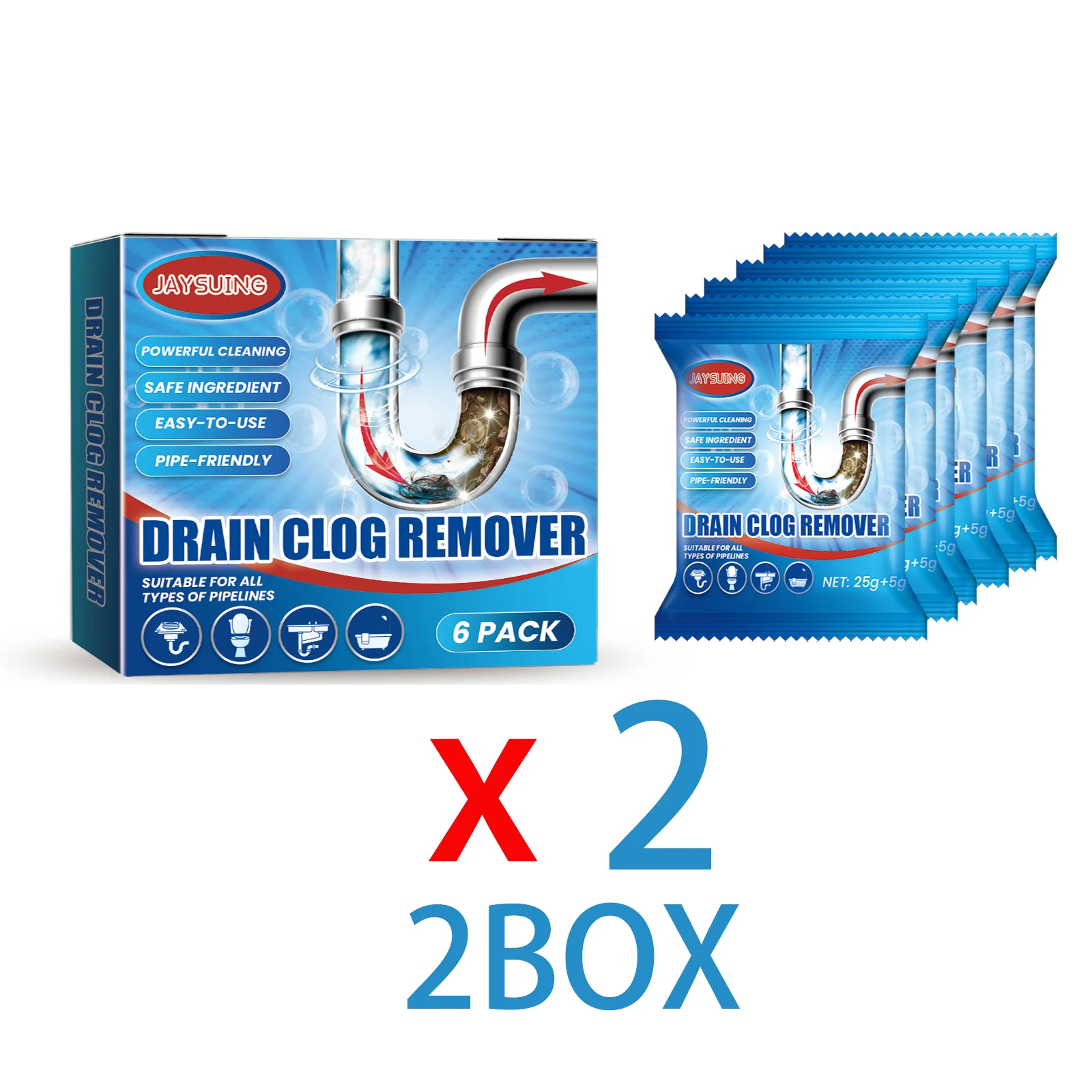 Limpador de drenagem de ação rápida, 6 pacotes, 184g, pó, pia de cozinha e tubo de vaso sanitário, desobstrução de cabelo e removedor de graxa, eliminador de odor 9