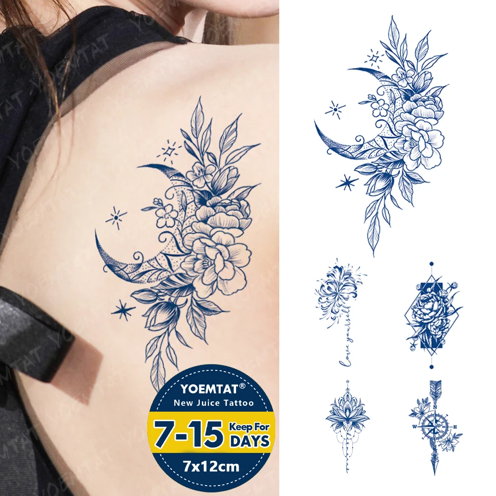 

Flowers Moon Stars Juice Ink Lasting Waterproof Temporary Tattoo Sticker Rose Genipin Herbal Fake Tatto Body Art Women Men Arm
