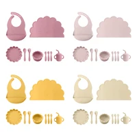10PCS Silicone Baby Feeding Set Cartoon Lion Shape Dishes Plate Sucker Spoon Fork Portable Bib Cup Placemat Baby Dinner Set 1