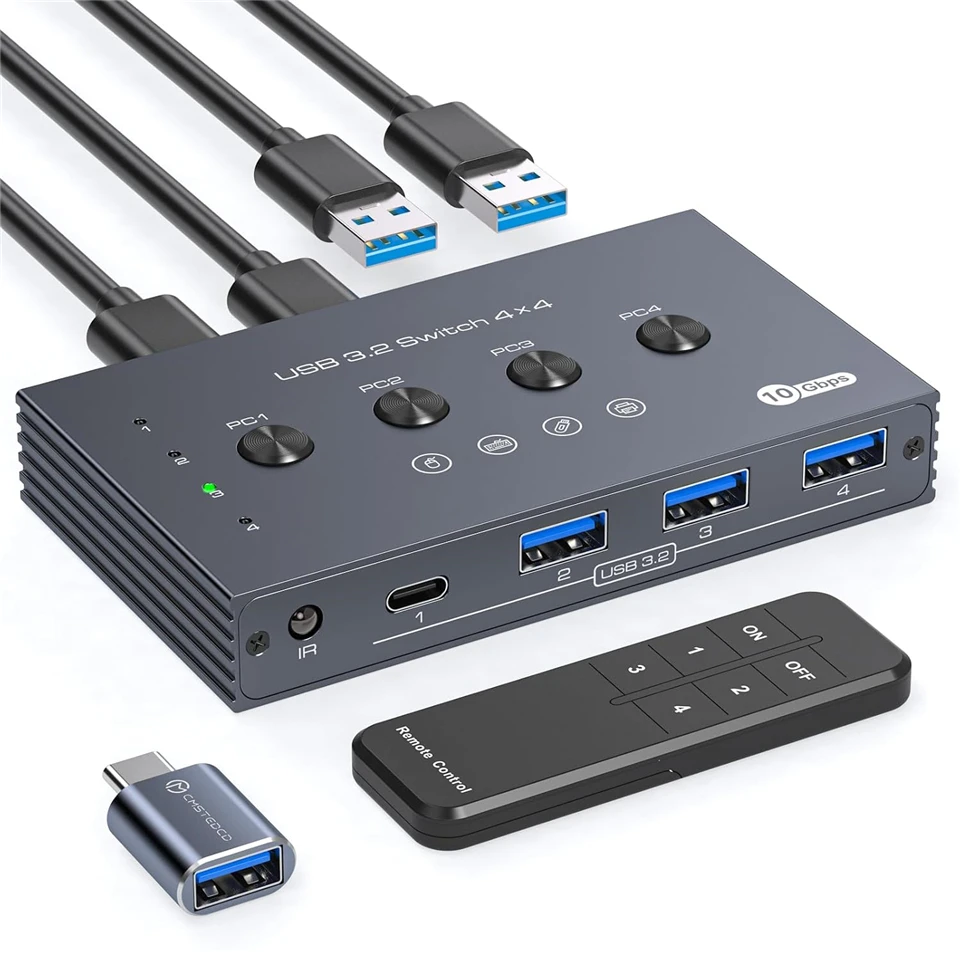 Navceker 10Gbps USB 3.2 Switch 4 Computers Share 4 Peripherals 4 Port USB 3.2 Sw
