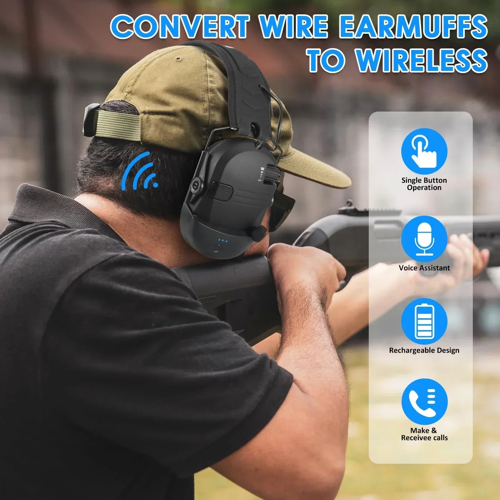 Wireless Headphones Electronic Earmuffs Tactical Headset Noise Cancelling Headphones Upgraded Wireless Tactical Bluetooth Shooting Hearing Protector Active Anti-Noise Earmuff Professional Noise Reduction