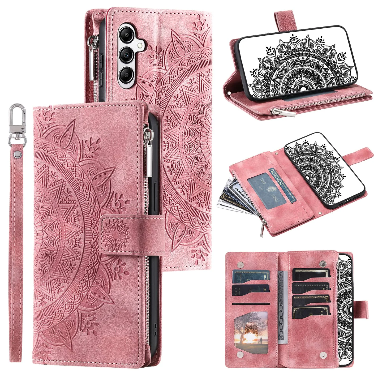 Stylish Wallet Case with Zipper and Shoulder Strap