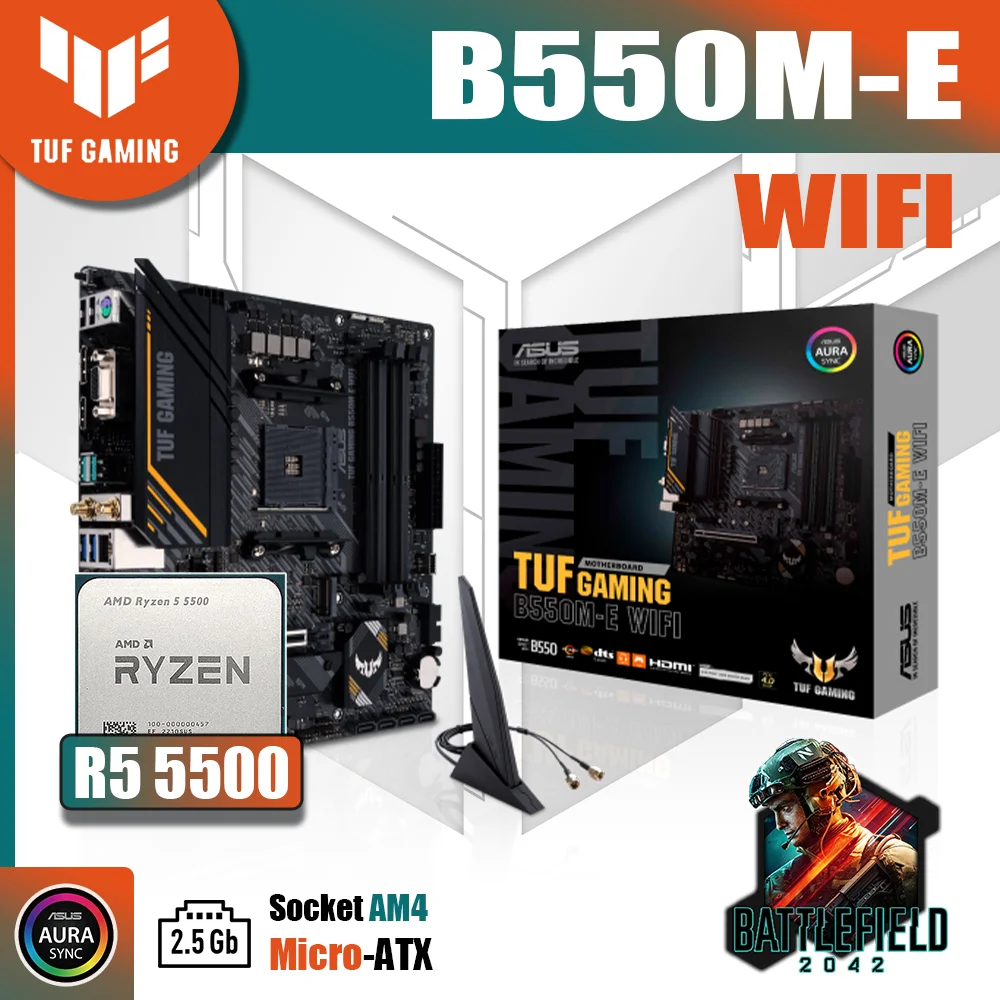 New Kit ASUS TUF GAMING B550M E WIFI With AMD Ryzen 5 5500 Processor new-kit-asus-tuf-gaming-b550m-e-wifi-with-amd-ryzen-5-5500-processor