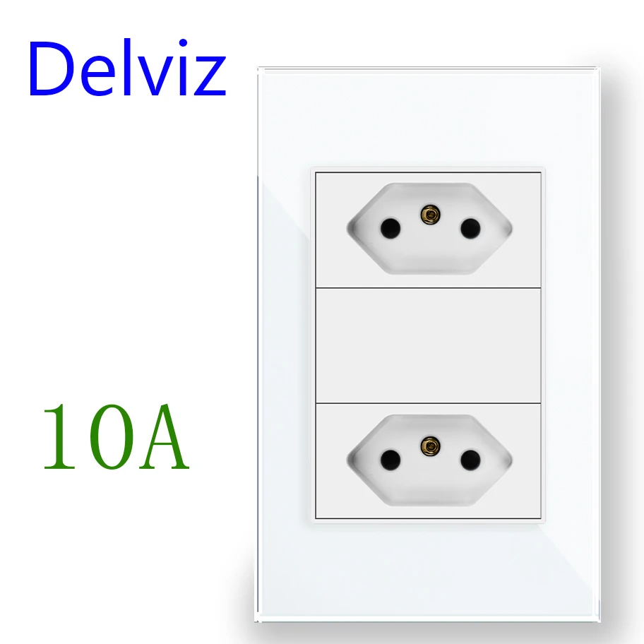 Delviz Brazil Standard Power Outlet,10A/20A 2 Pins hole AC 110V~250V,120mm*72mm Crystal Glass Panel,BR Electric plug Wall Socket