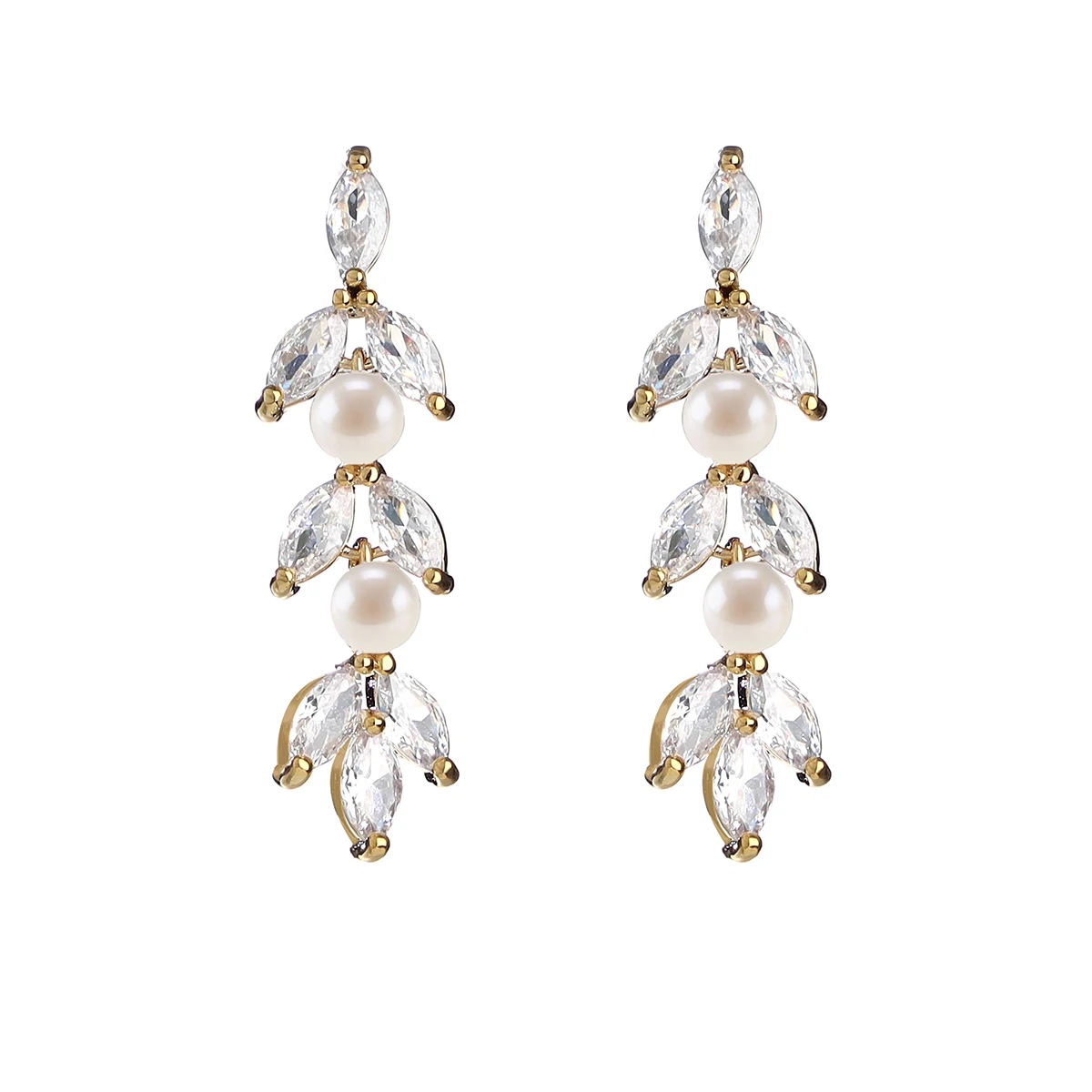 Women's Pearl Bridesmaids Cubic Zirconia Wedding Earrings Gold