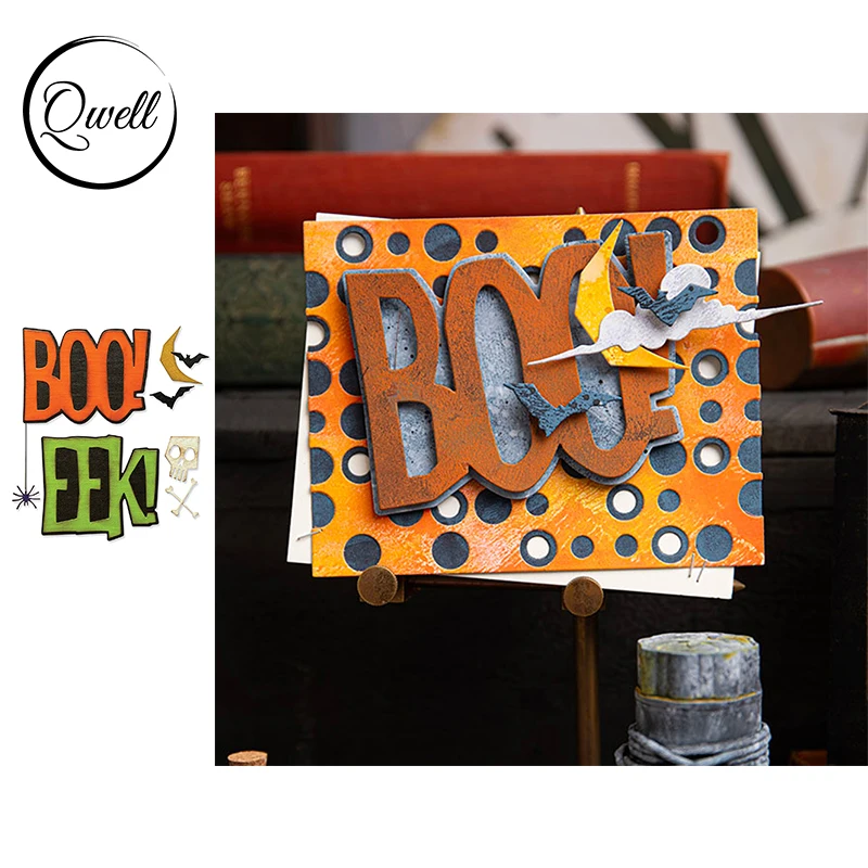 

QWELL Words Dies Big BOO EEK Die Cut Halloween Ornament Mould Knife for DIY Paper Cards Decor Album Scrapbooking Crafting