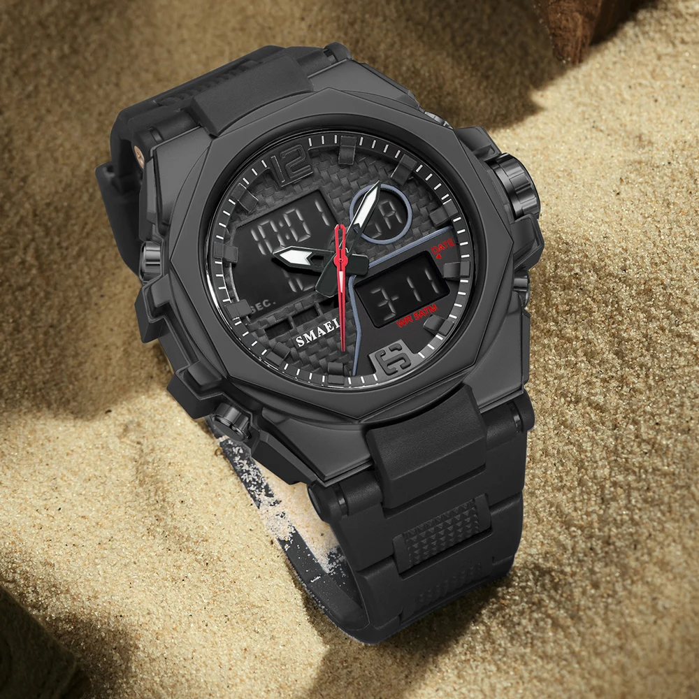 SMAEL Dual Display Digital Watch for Men Waterproof Outdoor Sports Stopwatch Alarm Waterproof Quartz Electronic Wristwatches - 3