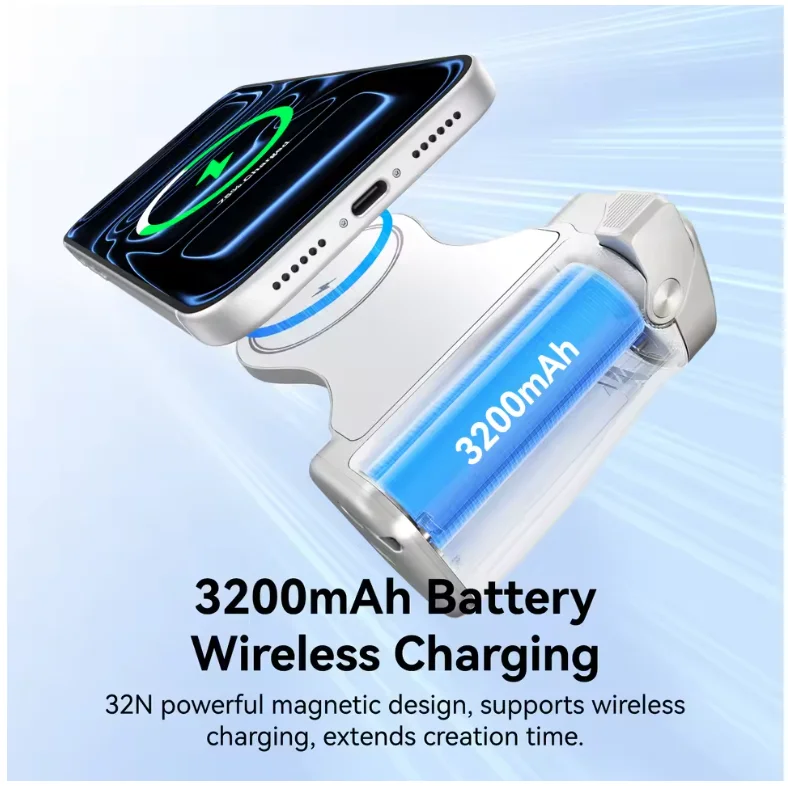 텔레신 마그네틱 폰 카메라 촬영 핸드 그립 3200mAh 보조배터리 무선 충전 폰 홀더 아이폰용 원격 촬영 보조기
