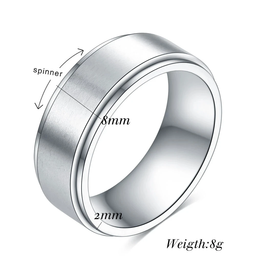 8mm Spinner Ring for Men Stress Release Bague Acier Inoxydable Stainless Steel Wedding Band Casual Sport Jewelry Anel Masculino