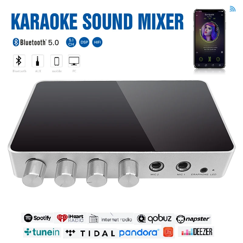 KM200 4K Mini HD Karaoke Sound Mixer Audio Mixer Dual Microphone Input Volume Adjustment for Stage KTV Room Mesa de Mezclas de