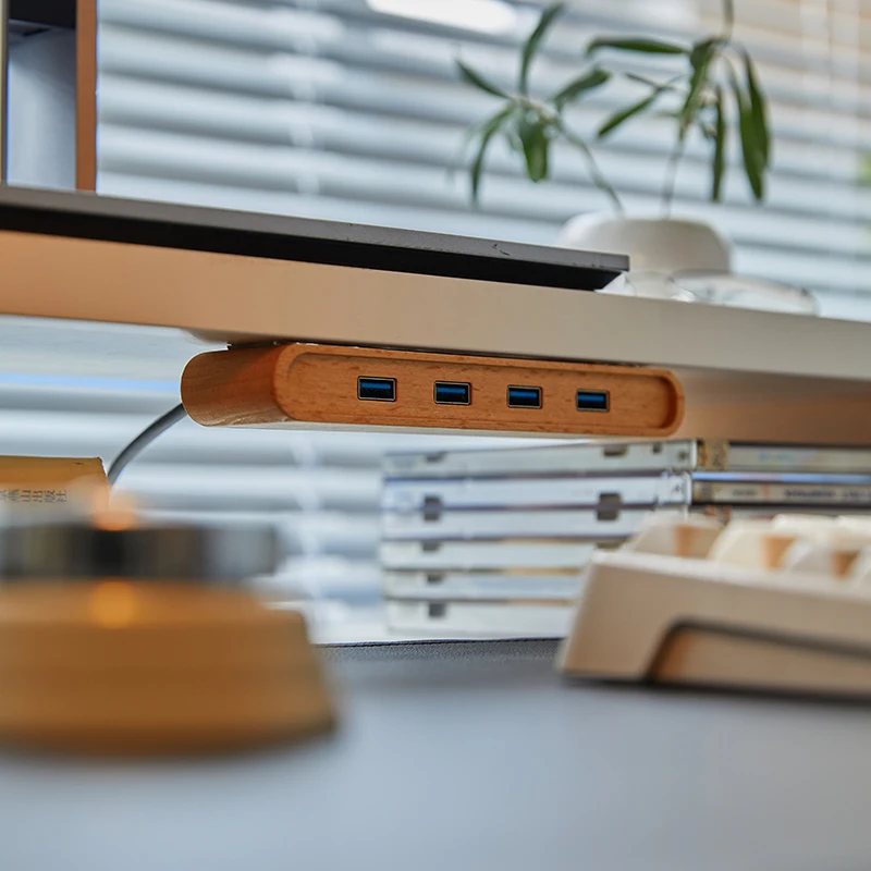 North American Black Walnut USB Splitter Multifunction 1-to-4 Computer Heighten Rack Accessory Office Extension Versatile Hub