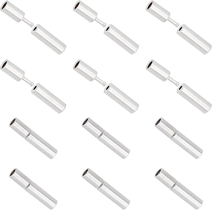 

50Pcs Brass Bayonet Clasps Column Push Clasps Buckle Mating Connectors Cord Ends for Jewelry Making- Platinum