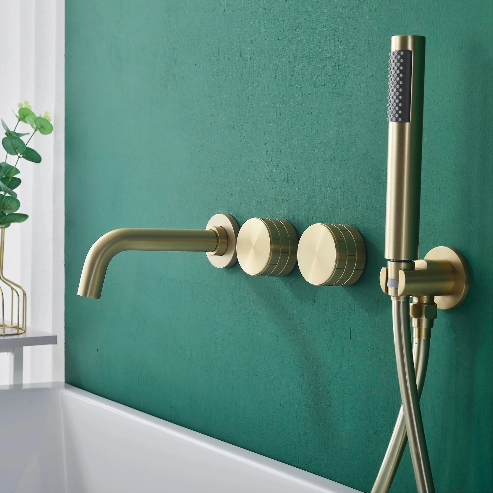 Black luxurious brass bathroom faucet with wall mounted design 2 handles with dual control of hot and cold Simple bathtub Tap 6