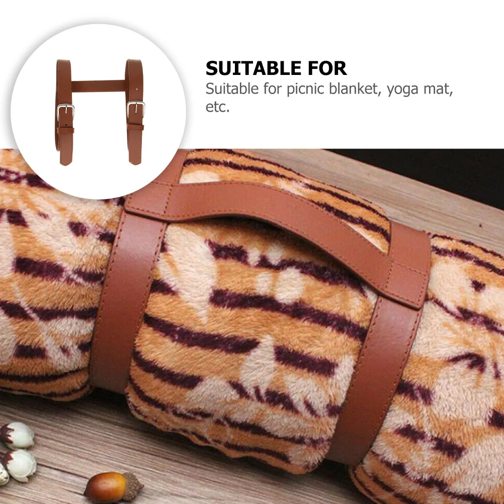 Area Rugs Blanket Straps PU Yoga Picnic Mat Carpet Outdoor Brown Bedroll Fitness
