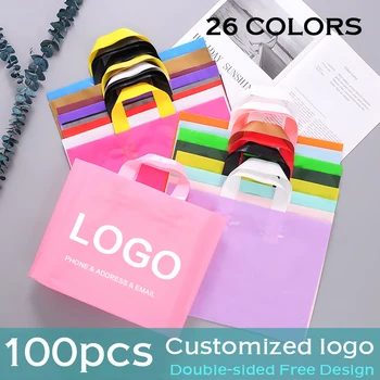 100pcs Custom Logo Colorful Shopping Bags Plastic Party Gift Bag Double-sided Print One Color Logo Free Design Print Store brand 1