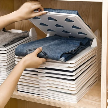 Pannello portaoggetti pieghevole a strati per vestiti, pantaloni, magliette, organizer per guardaroba domestico, classificazione a maniche corte, bordo impilabile 1