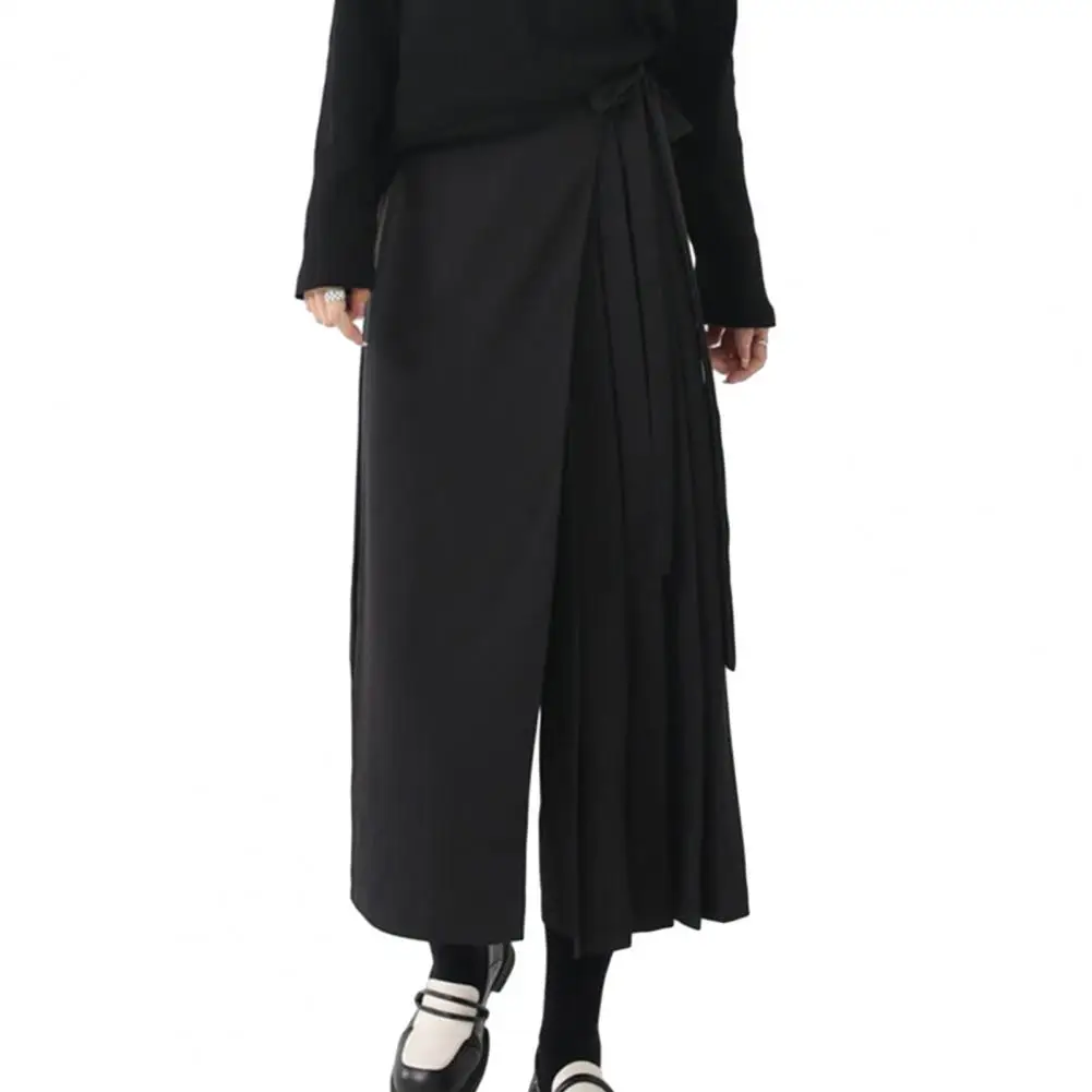 

Женские брюки с широкими штанинами, Стильные черные плиссированные брюки-кюлоты для женщин, широкие брюки в стиле Хай-стрит неправильной длины до середины икры