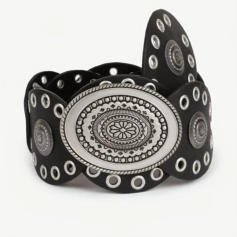 1pc Neue Vintage Stil Frauen Faux PU Gürtel mit Oval Niet Schnalle Bund Vintage Personalisierte Gürtel – Detail 6