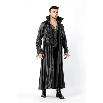 Deluxe Medieval Vampire Count Costume PU Leather Fantasia Fancy Dress High Quality Halloween Man's Outfit