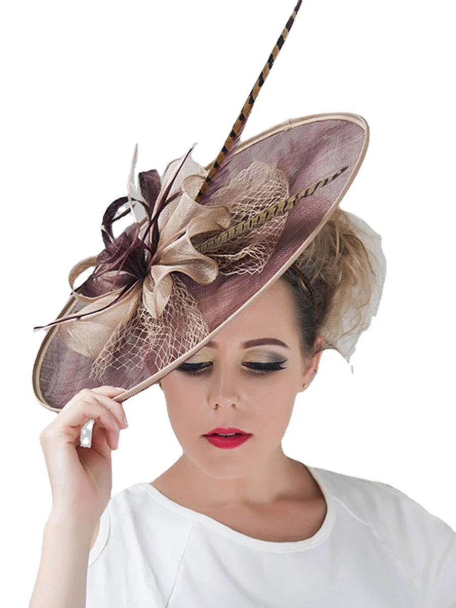 

Women Fascinators Millinery Hat Party Wedding Sinamay Chapeau Hat Wide Brim Fedora Church Derby Headpiece Party Hair Accessories