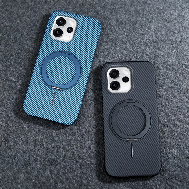 Kevlar Texture Magnetic Ring Holder Shockproof Case - Wireless Charging Compatible